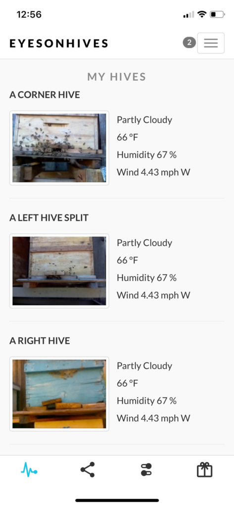 List of the acessible hives on Eyesonhives platform